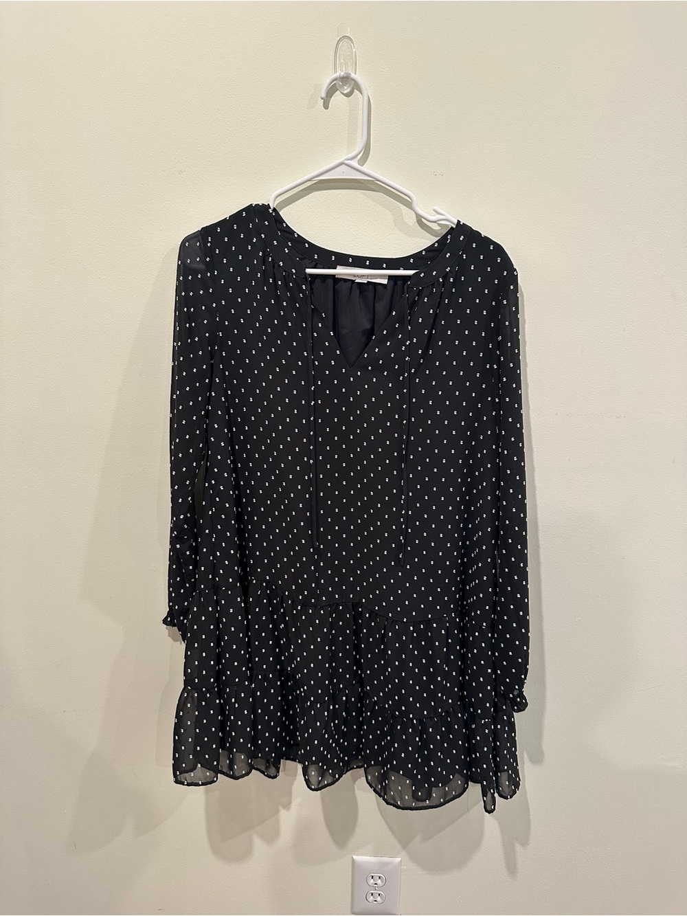 LOFT Black dress with White Polka Dots